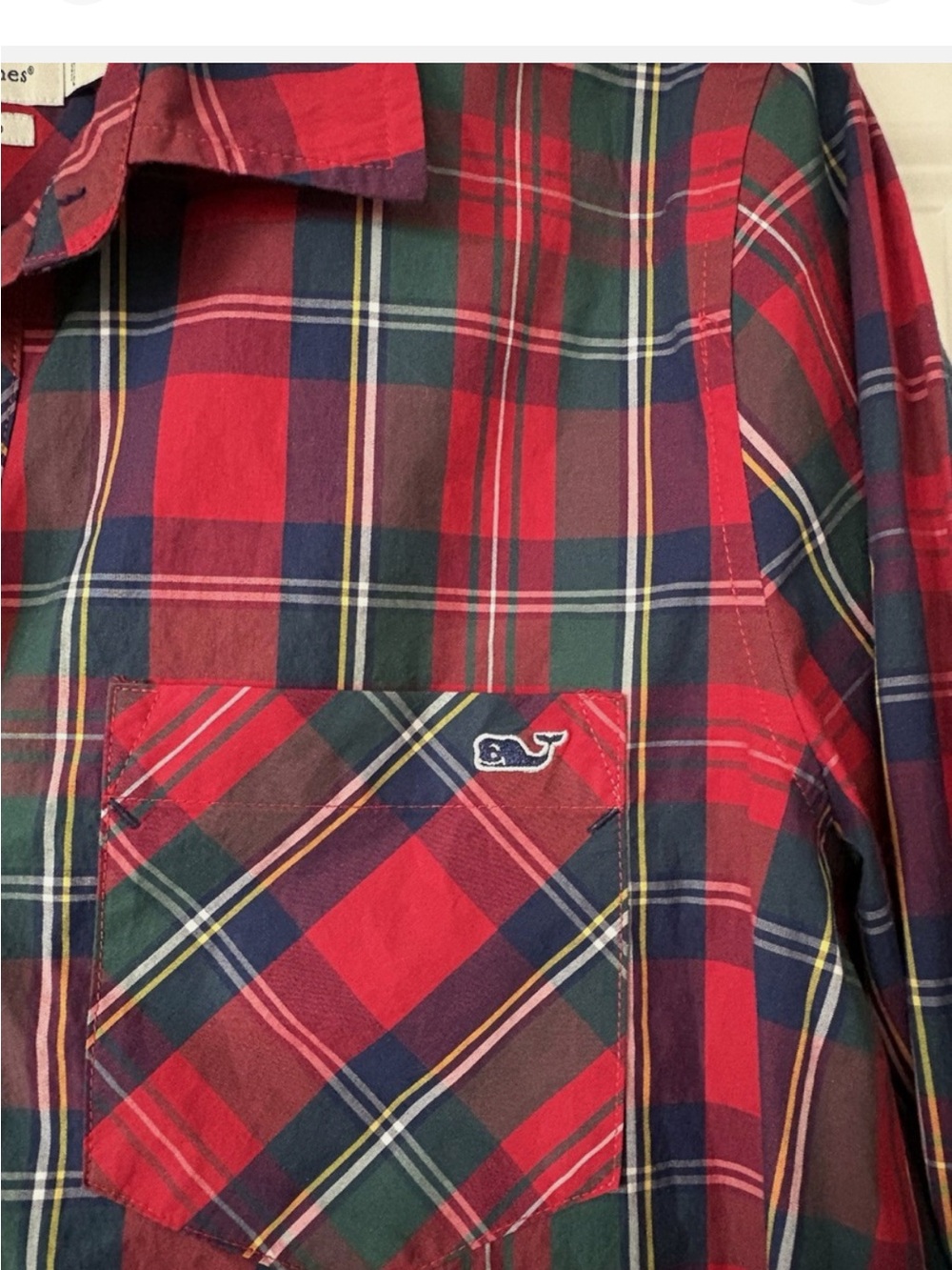 Vineyard Vines Red and Green Plaid Button-Up Blouse Size 18 - Picture 4 of 8